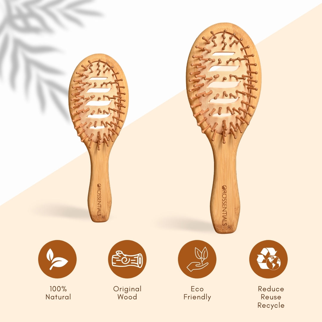 Wooden Small Oval Wooden Hair Brush | Professional Vent Hair Brush Combo Set Of 2 (ORO-014-049)