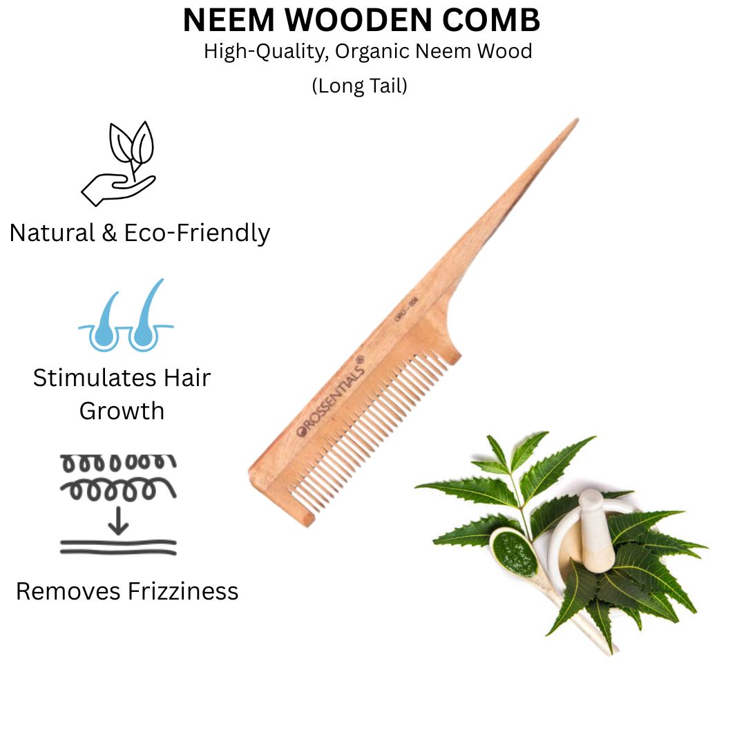 Orossentials Neem Wooden Comb long tail Natural 100% (ORO-004)