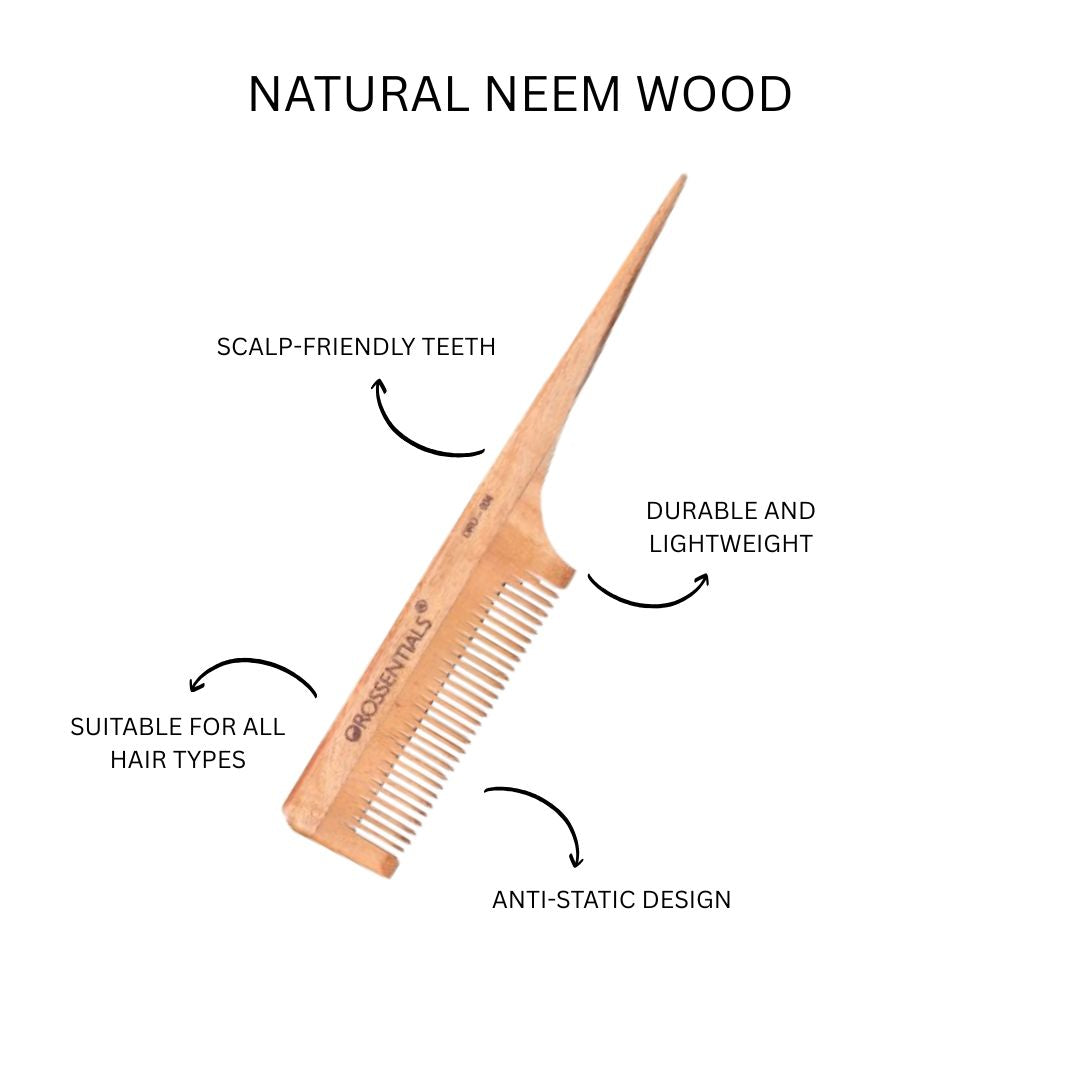Orossentials Neem Wooden Comb long tail Natural 100% (ORO-004)