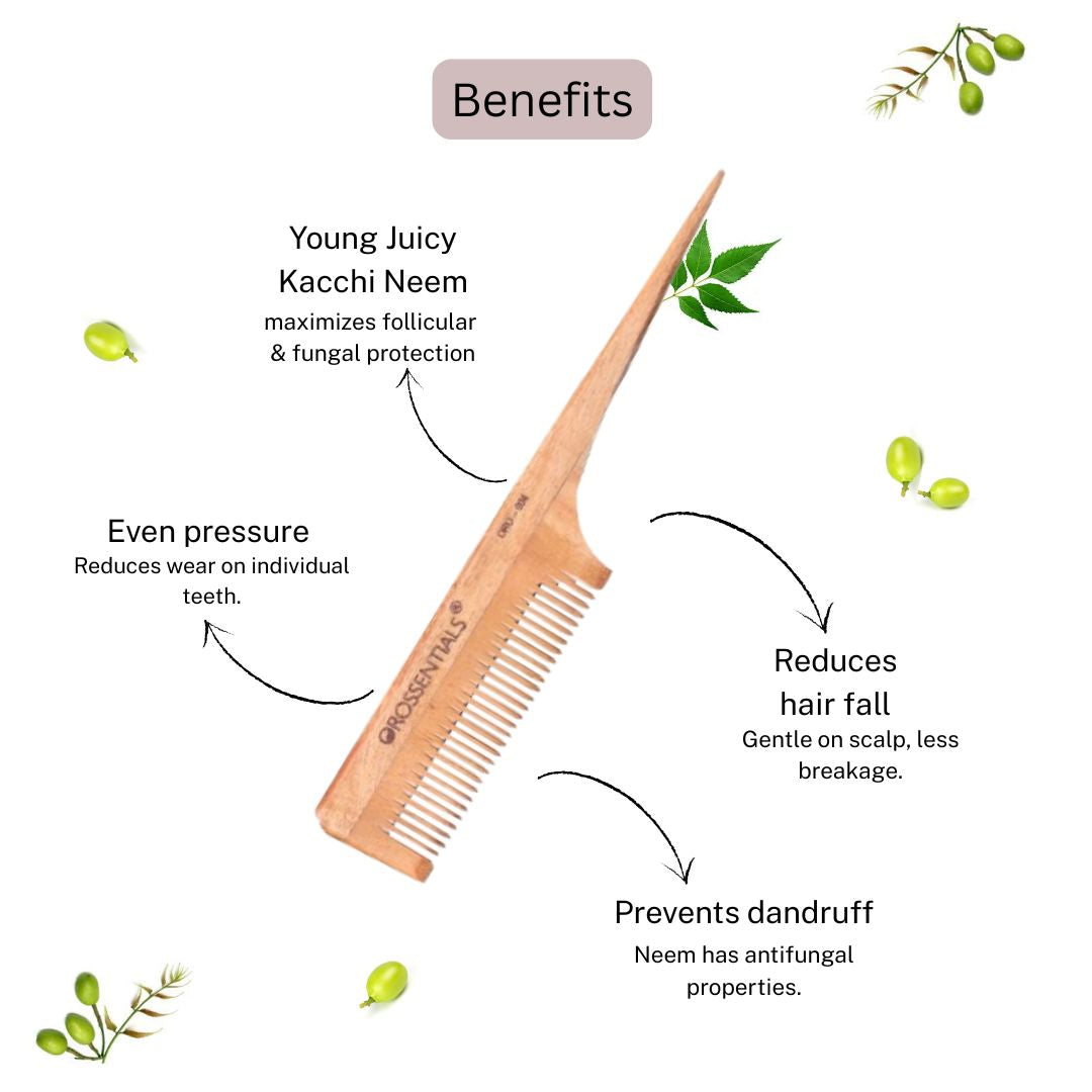Orossentials Neem Wooden Comb long tail Natural 100% (ORO-004)