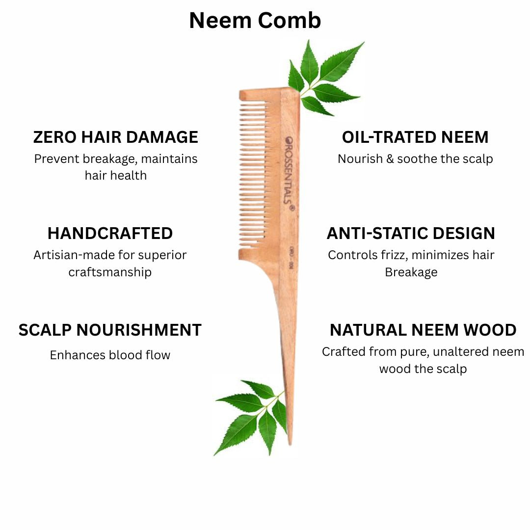 Orossentials Neem Wooden Comb long tail Natural 100% (ORO-004)