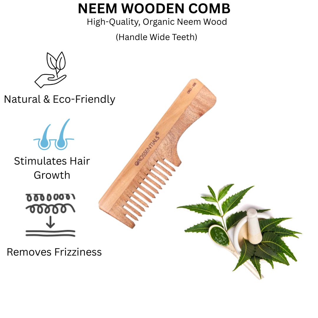 Organic Neem wooden Comb handle wide teeth 100% (ORO-006)