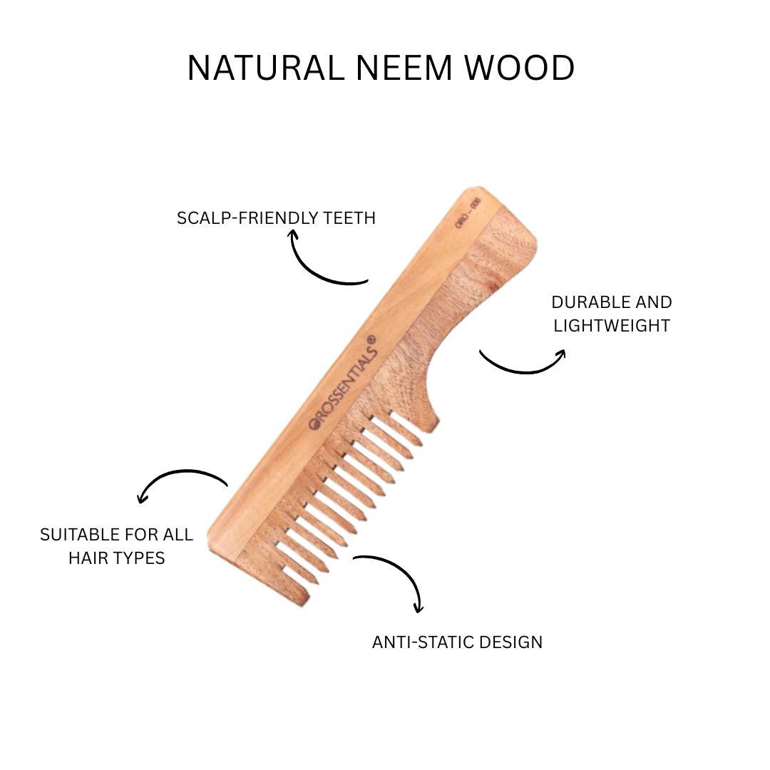 Organic Neem wooden Comb handle wide teeth 100% (ORO-006)