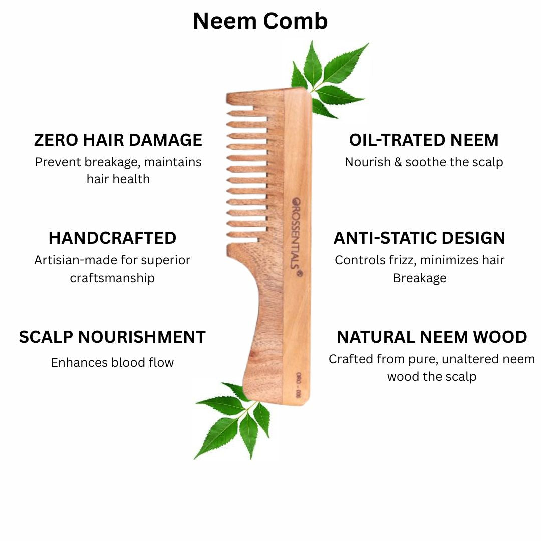Organic Neem wooden Comb handle wide teeth 100% (ORO-006)