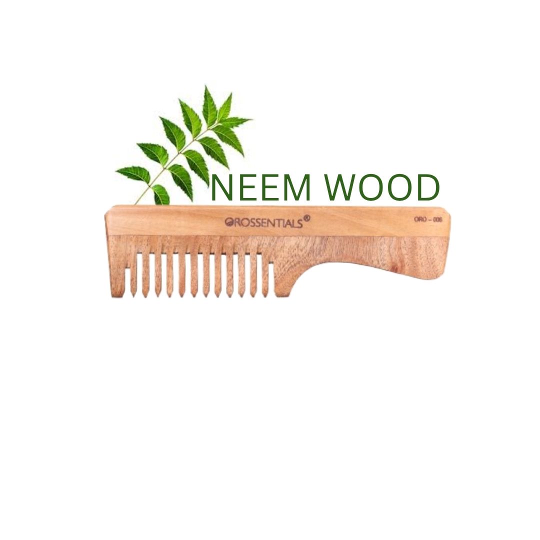 Organic Neem wooden Comb handle wide teeth 100% (ORO-006)
