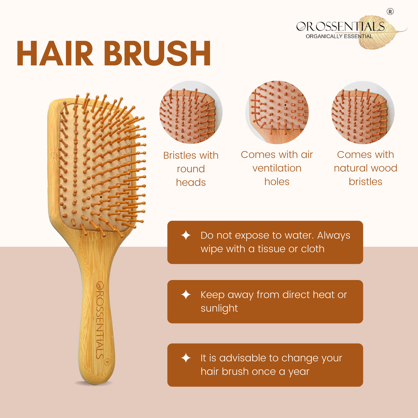 Wooden Hair brush Combo- Set of 2 (Rectangle & oval small)(BC-11-14-PK2)