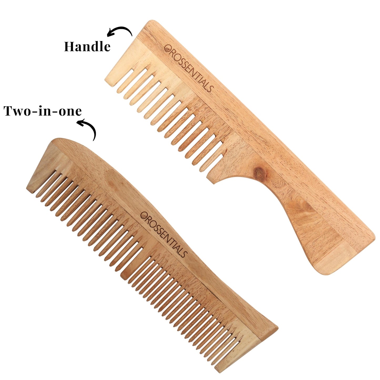 Set of 2 Wooden Combs- 2 in 1 & handle
