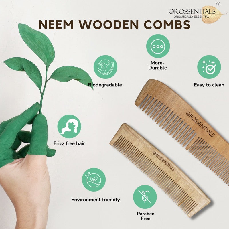 Set of 2 Wooden Combs- 2 in 1 & handle