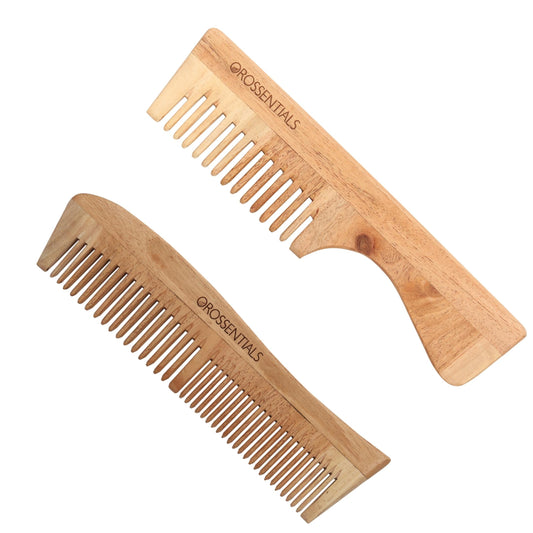 Set of 2 Wooden Combs- 2 in 1 & handle