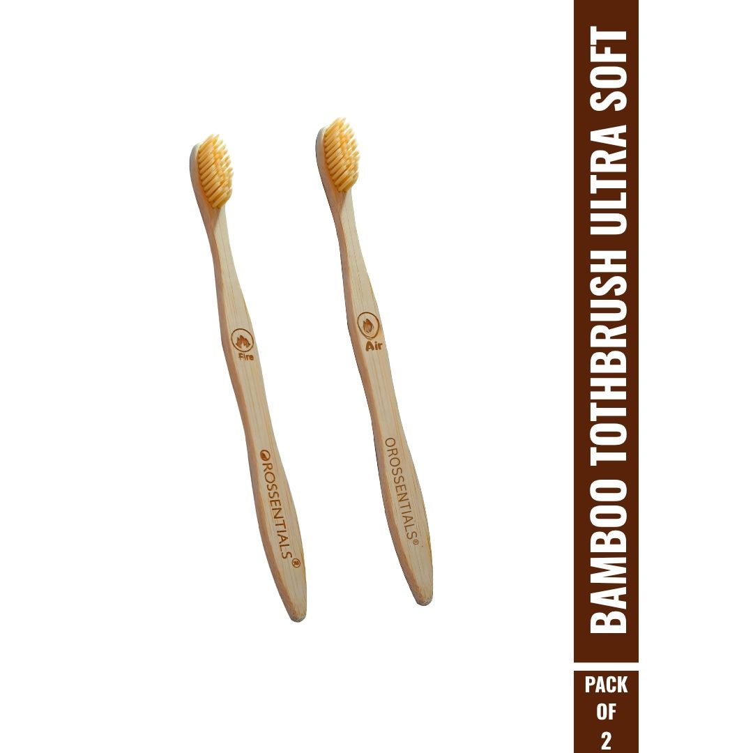 OROSSENTIALS Oral Care Bamboo Toothbrush with Ultra Soft Bristle - Pack of 2