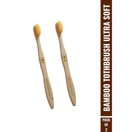 OROSSENTIALS Oral Care Bamboo Toothbrush with Ultra Soft Bristle - Pack of 2