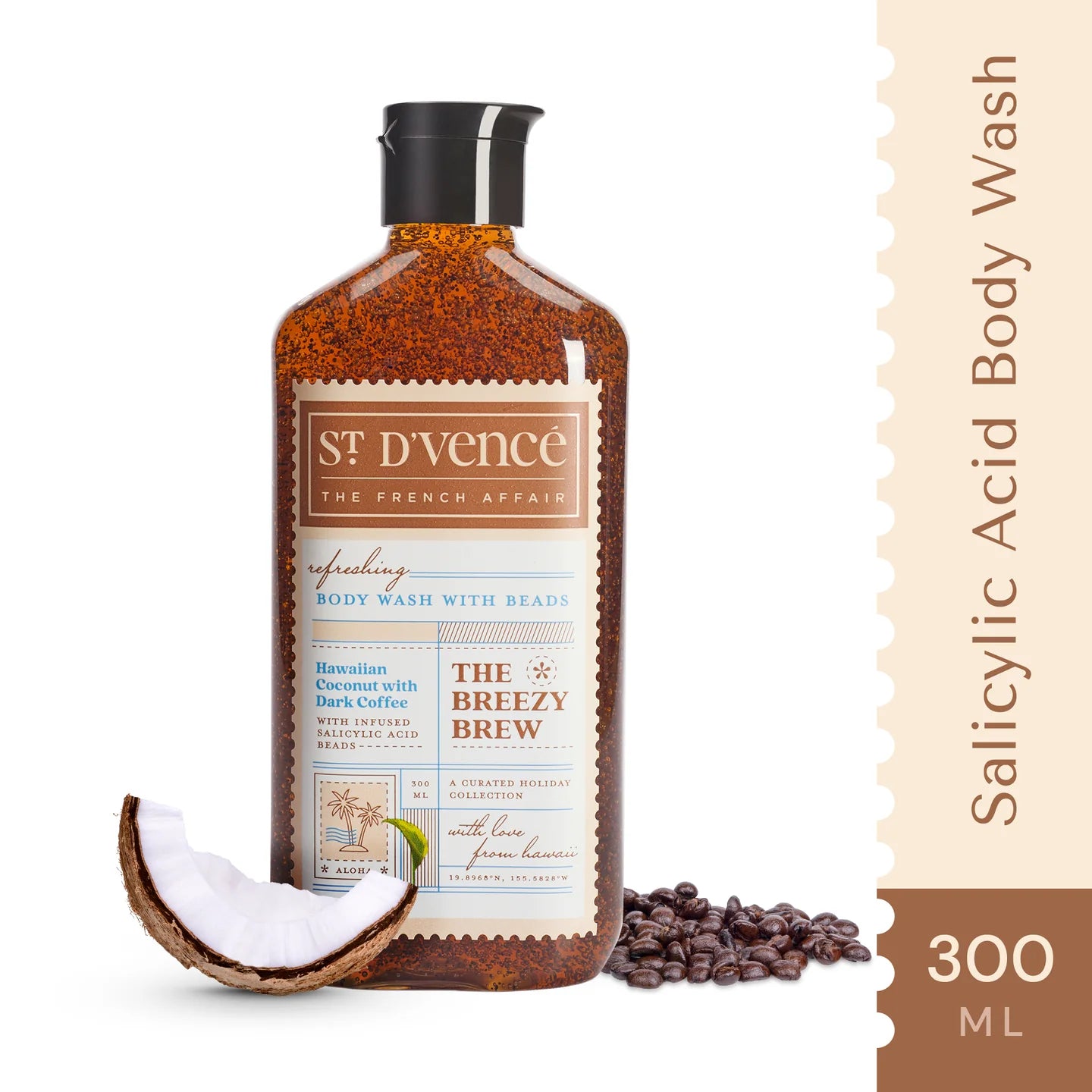 Breezy Brew - Coconut & Dark Coffee Body Wash with Salicylic Acid, 300 ml