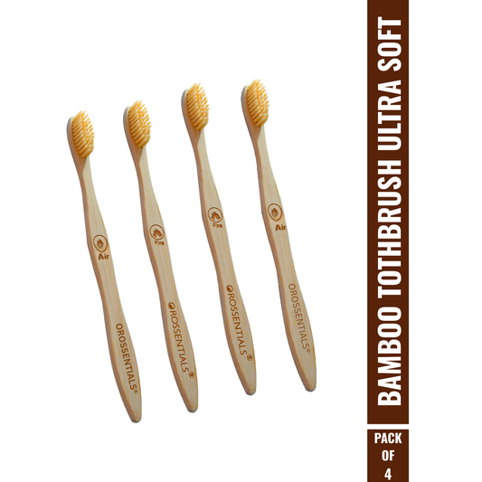 OROSSENTIALS Oral Care Bamboo Toothbrush with Ultra Soft Bristle - Pack of 4