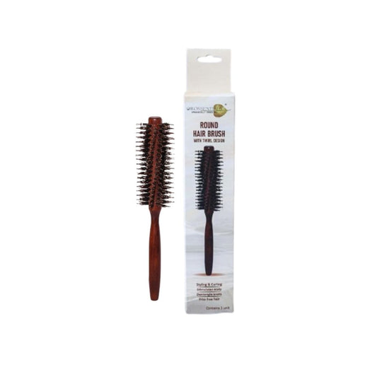 Wooden Round Hair Brush for Women & Men With Twirl Design (ORO-019)