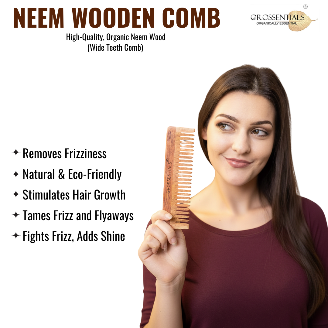 OROSSENTIALS Organic Wide Teeth wooden comb 100% Natural (ORO-001)