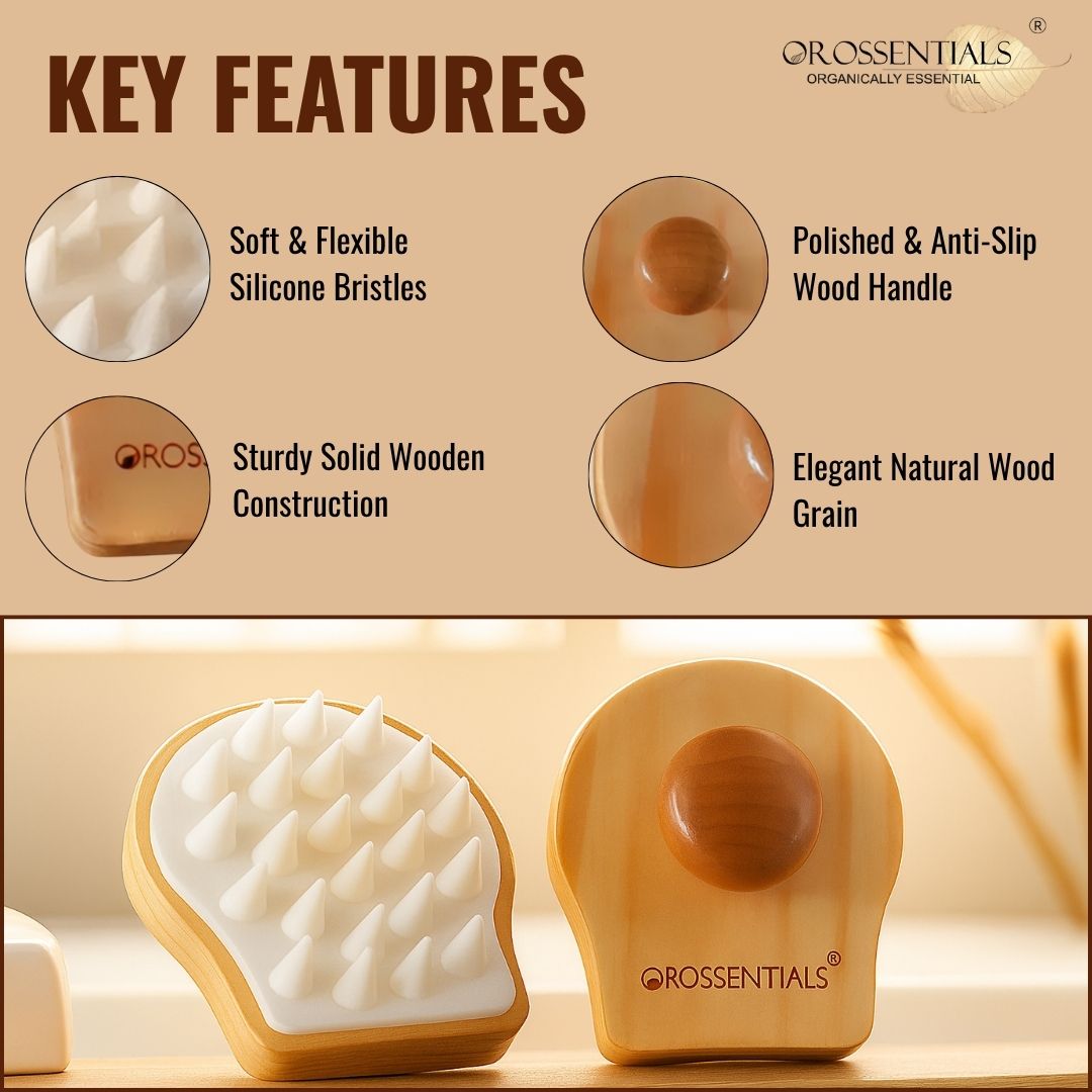OROSSENTIALS Wooden Scalp Massager Shampoo Hair Brush With Soft Bristles Scalp Massager For Hair Growth