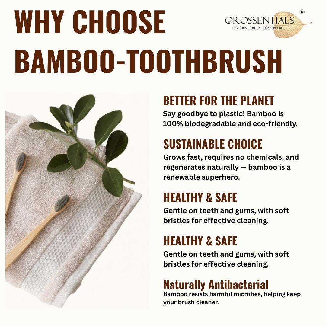 OROSSENTIALS Oral Care Bamboo Toothbrush with Soft Bristle - Pack of 2