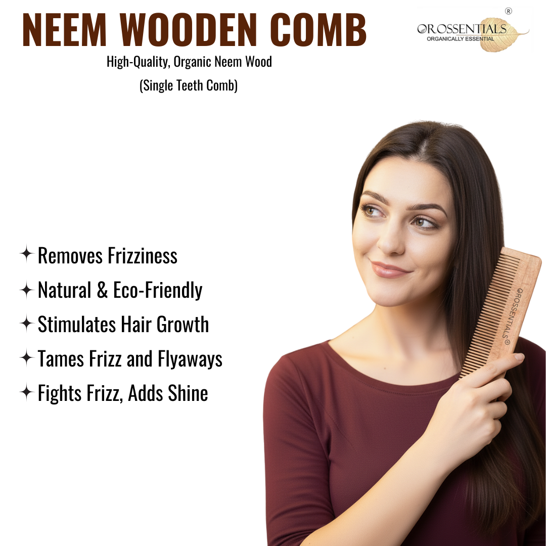 OROSSENTIALS Neem Wood Comb Single Teeth 100% (ORO-002)