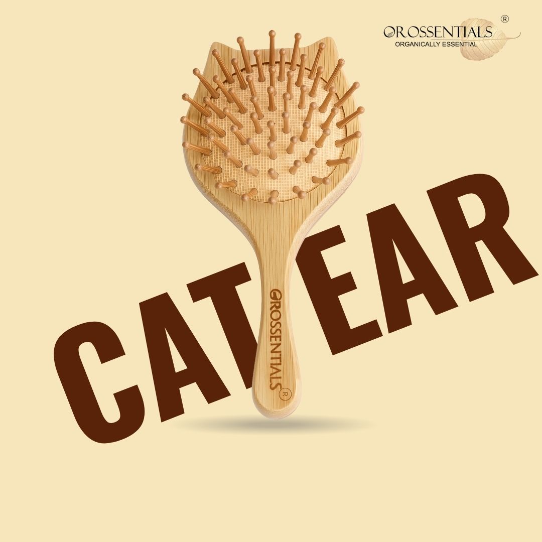OROSSENTIALS Cat Shape Bamboo wooden Hair Brush - Eco-Friendly Choice (ORO-016)