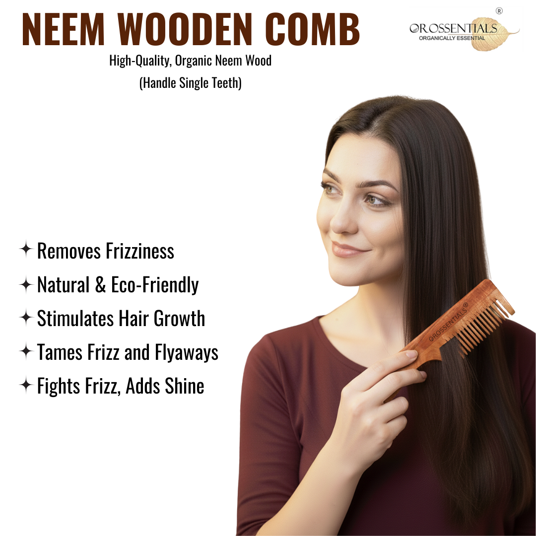 OROSSENTIALS Neem Wood Comb Single teeth With Handle (ORO-005)