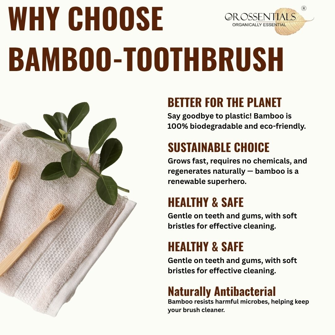 OROSSENTIALS Oral Care Bamboo Toothbrush with Ultra Soft Bristle - Pack of 2