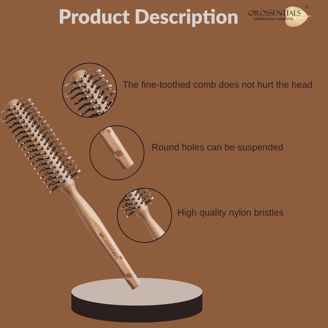 Orossentials Round Nylon bristles Wooden Hair Brush (ORO-020)