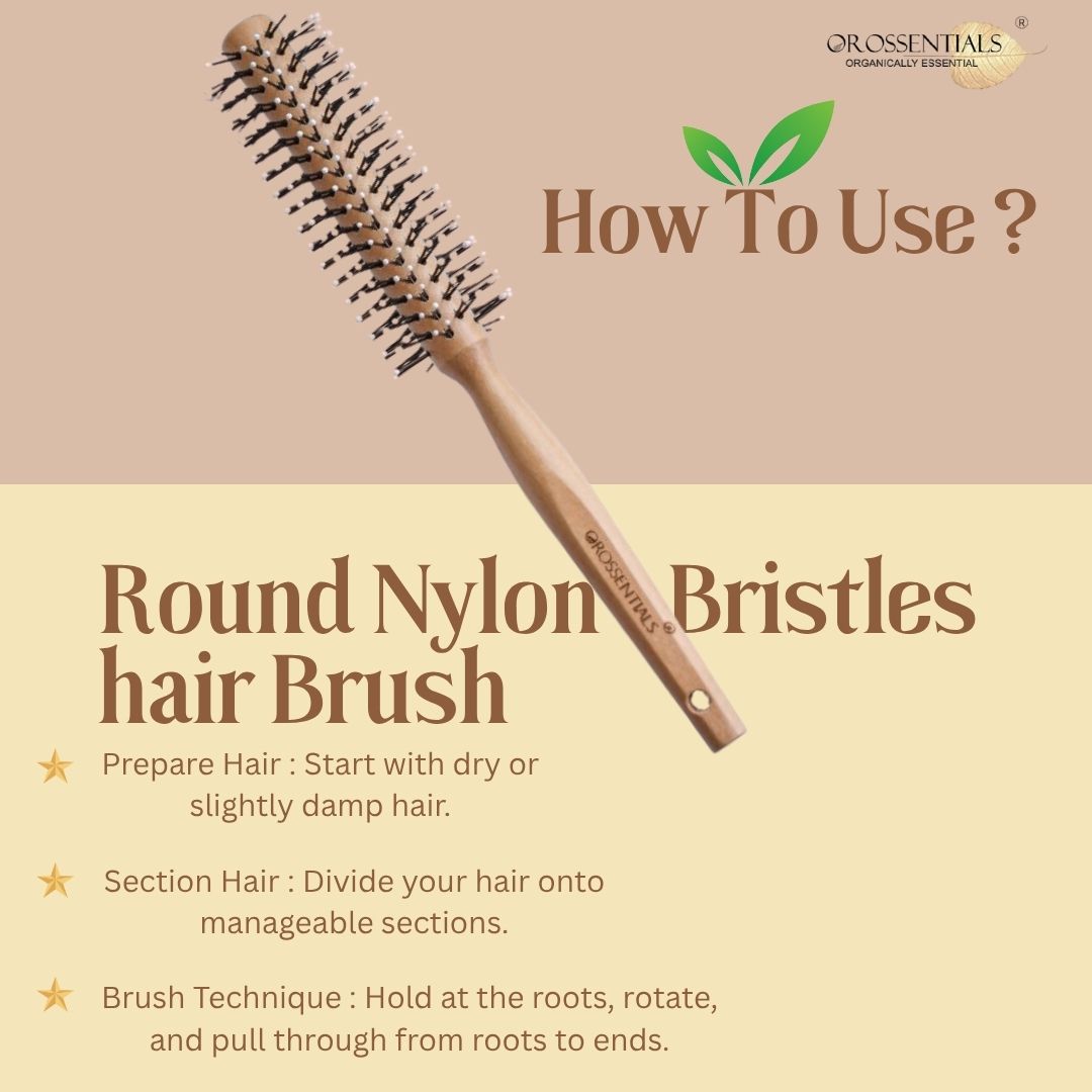 Orossentials Round Nylon bristles Wooden Hair Brush (ORO-020)