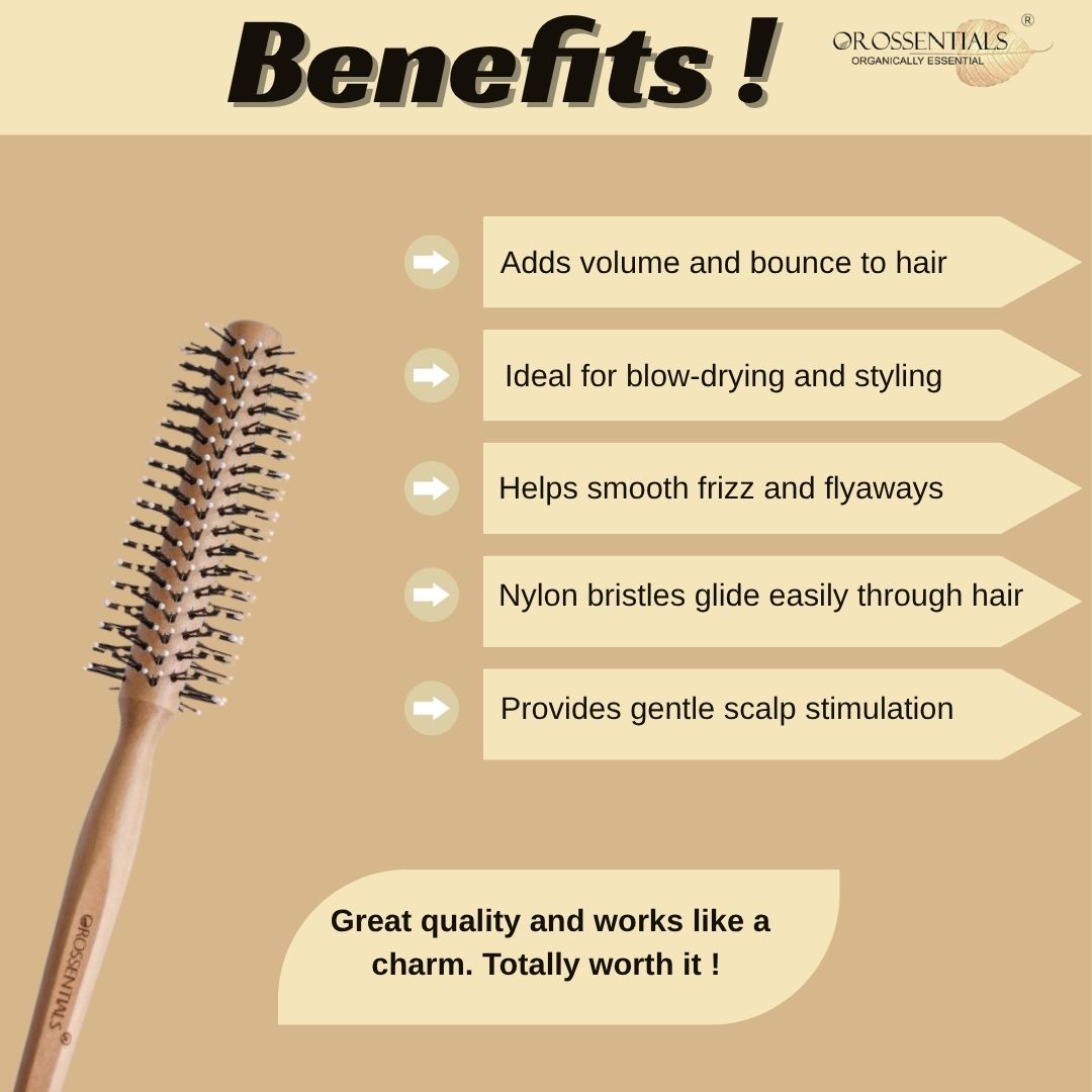 Orossentials Round Nylon bristles Wooden Hair Brush (ORO-020)