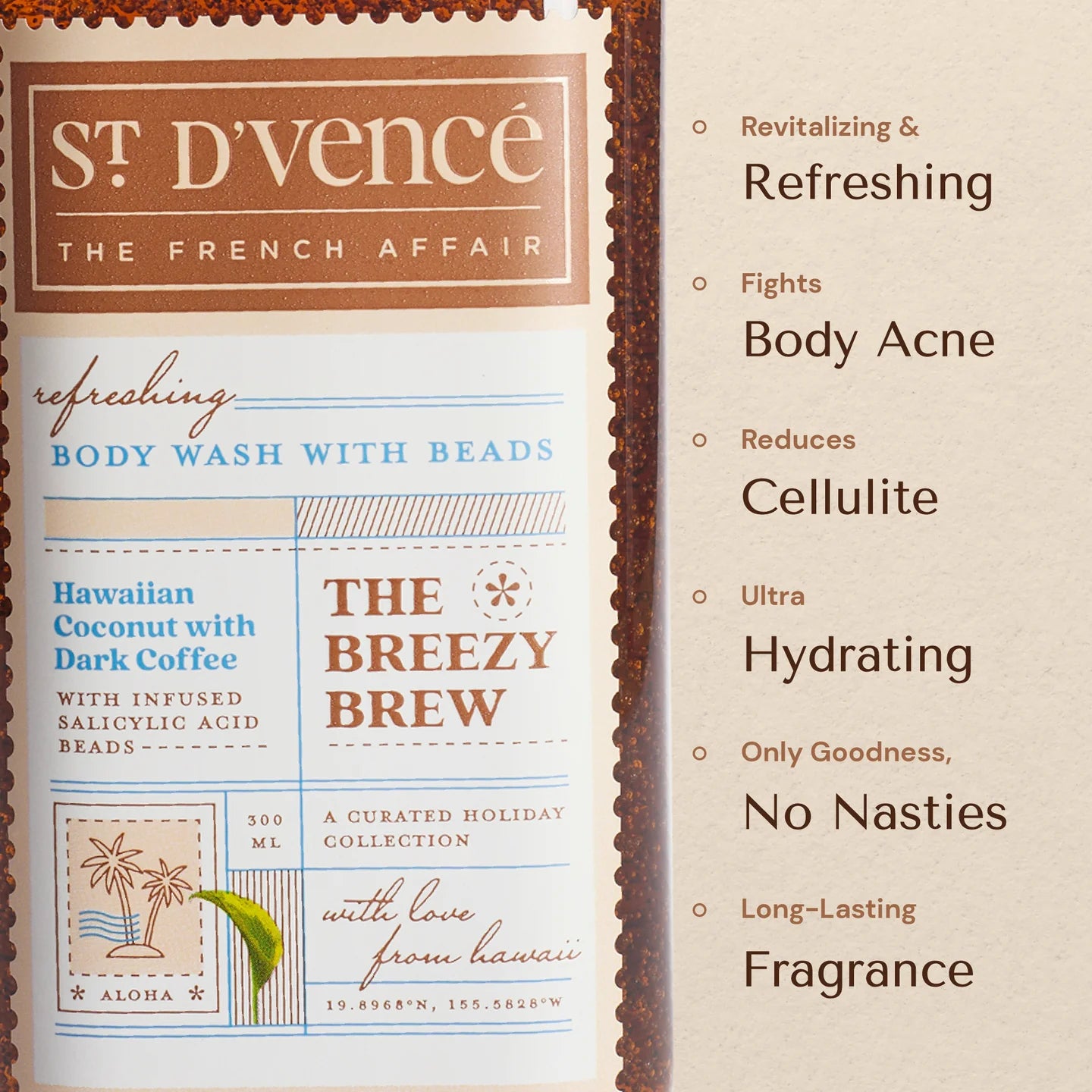 Breezy Brew - Coconut & Dark Coffee Body Wash with Salicylic Acid, 300 ml