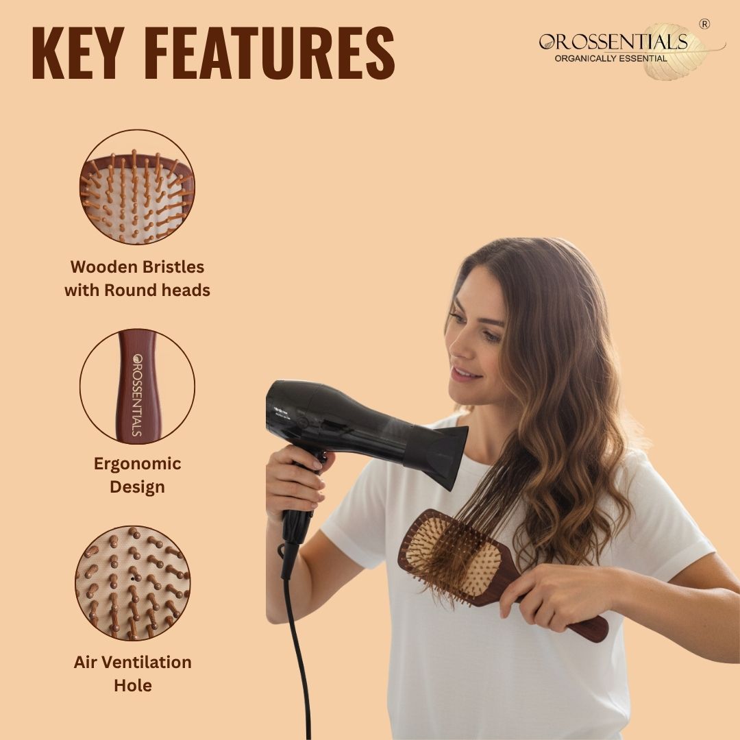 OROSSENTIALS Premium Wooden Hair Brush-Dark wood (ORO-017)