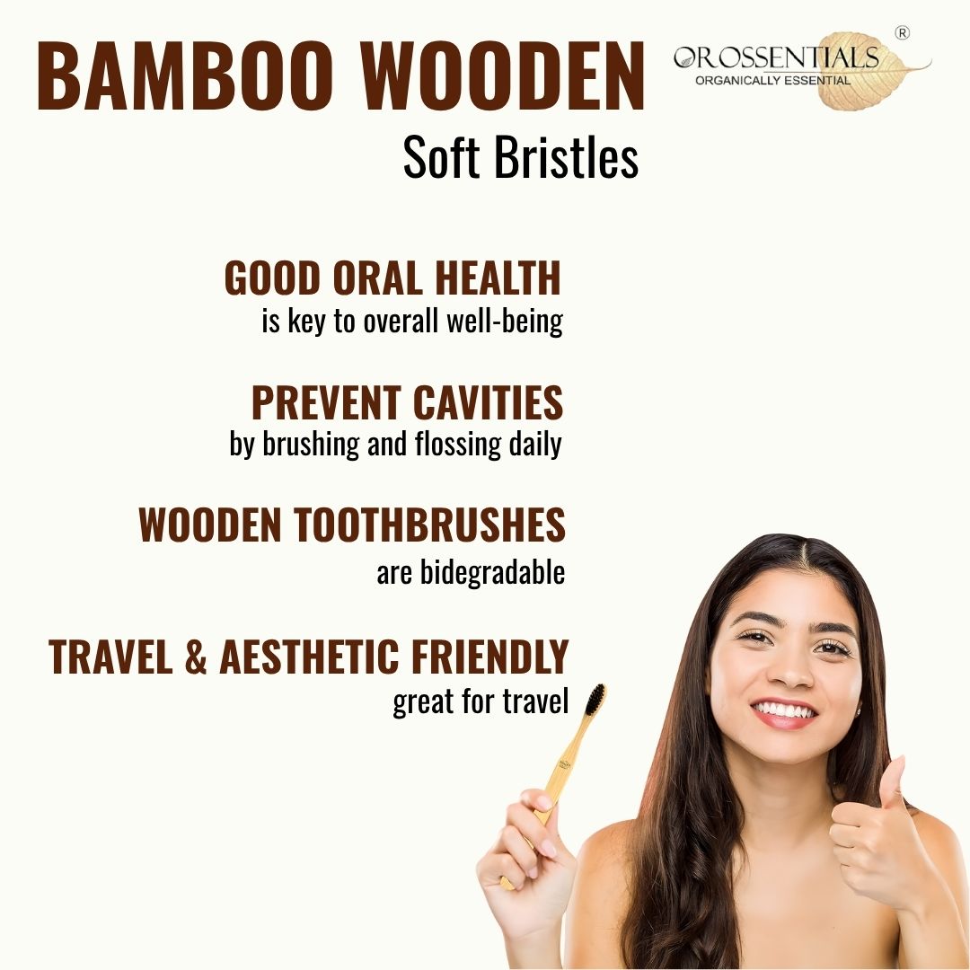 OROSSENTIALS Oral Care Bamboo Toothbrush with Soft Bristle - Pack of 2