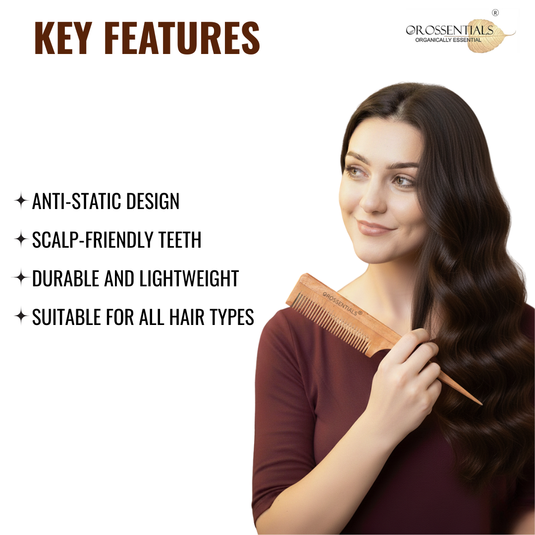 OROSSENTIALS Neem Wooden Comb long tail Natural 100% (ORO-004)