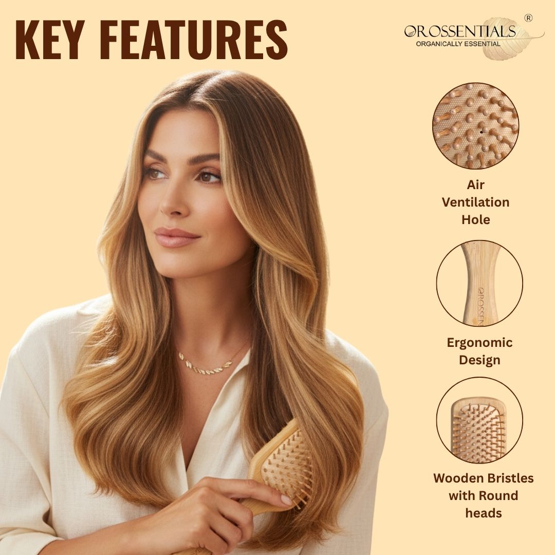 OROSSENTIALS wooden hair brush rectangle small ORO-012