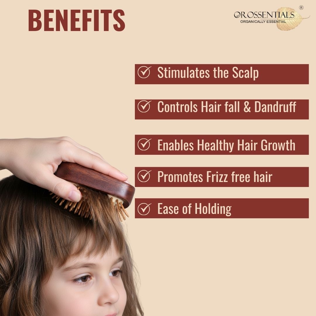 OROSSENTIALS Trending Natural Wooden  Hair Brush Without Handle Premium (ORO-052)