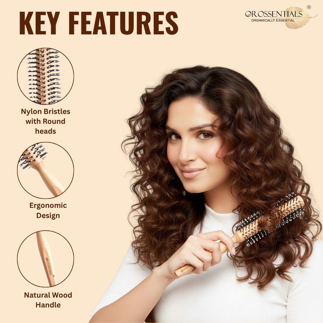 Orossentials Round Nylon bristles Wooden Hair Brush (ORO-020)