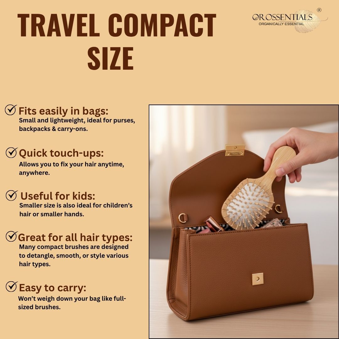 Orossentials Wooden Hair Brush Compact Size Travel Friendly (ORO-057)