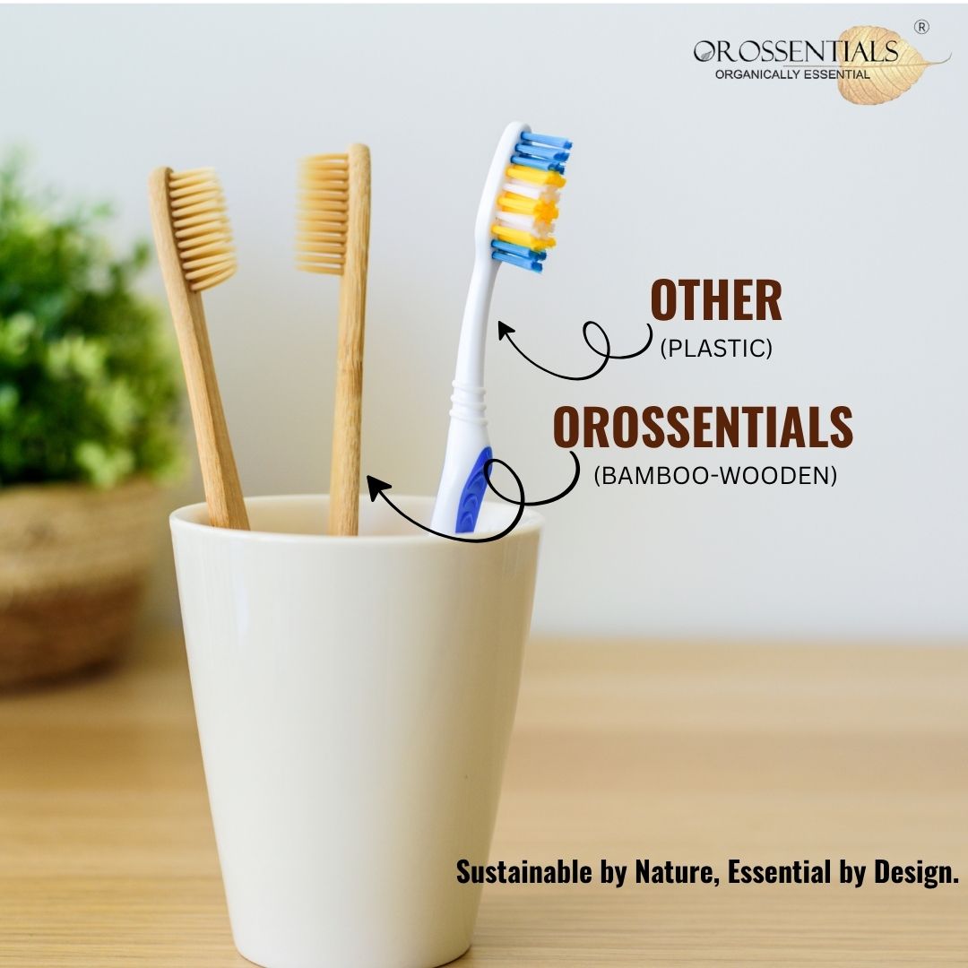OROSSENTIALS Oral Care Bamboo Toothbrush with Ultra Soft Bristle - Pack of 2