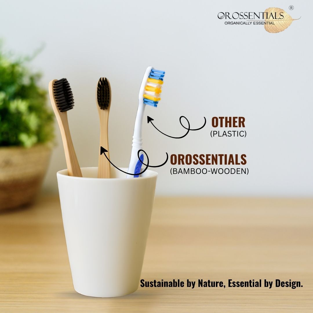 OROSSENTIALS Oral Care Bamboo Toothbrush with Soft Bristle - Pack of 2