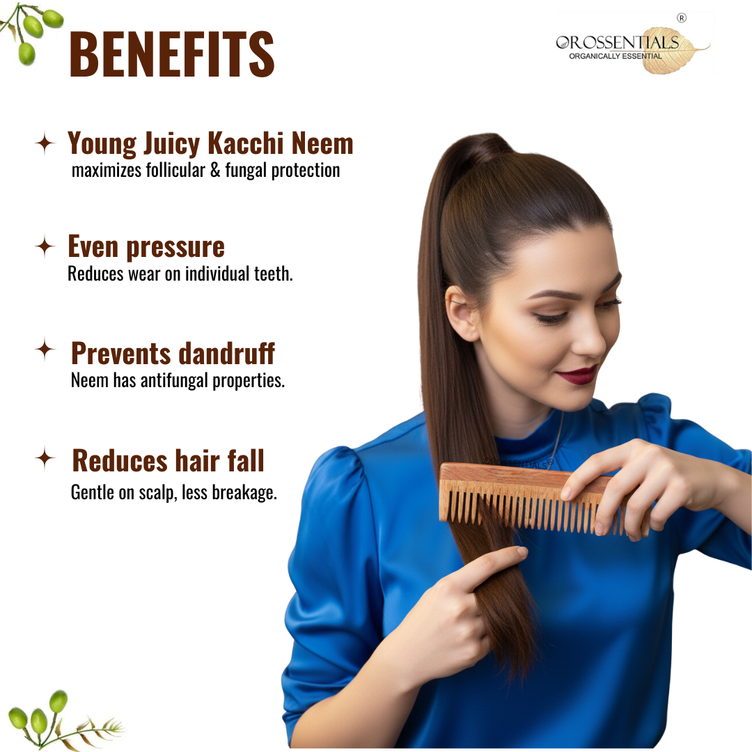 OROSSENTIALS Organic Wide Teeth wooden comb 100% Natural (ORO-001)