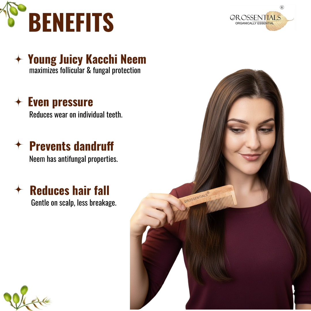 OROSSENTIALS Neem Wood Comb Single Teeth 100% (ORO-002)