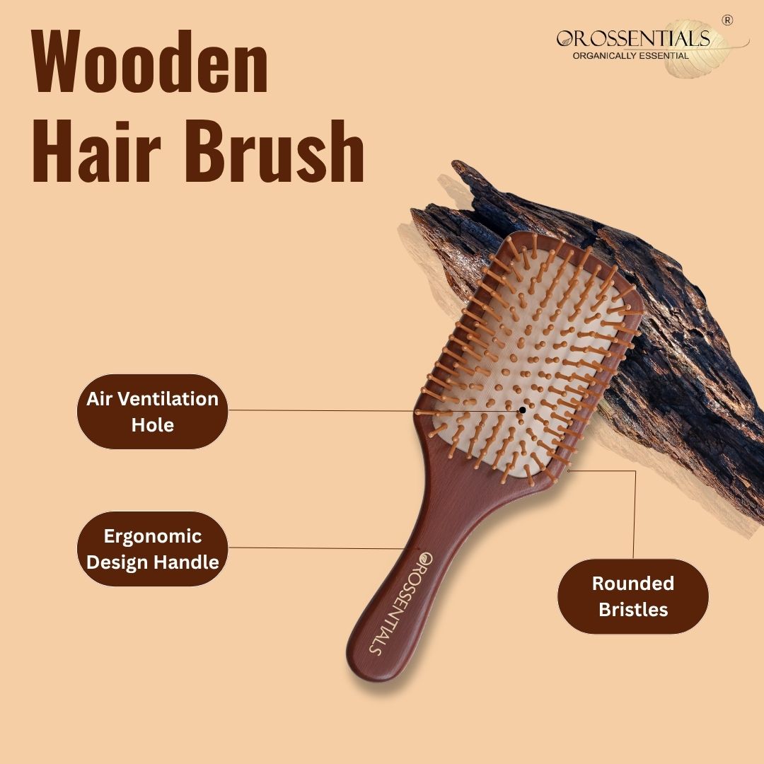OROSSENTIALS Premium Wooden Hair Brush-Dark wood (ORO-017)