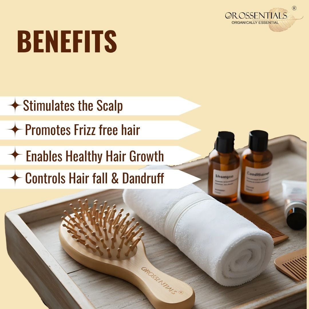 OROSSENTIALS Bamboo Hair Brush with Bamboo Bristle Travel Friendly (ORO-015)