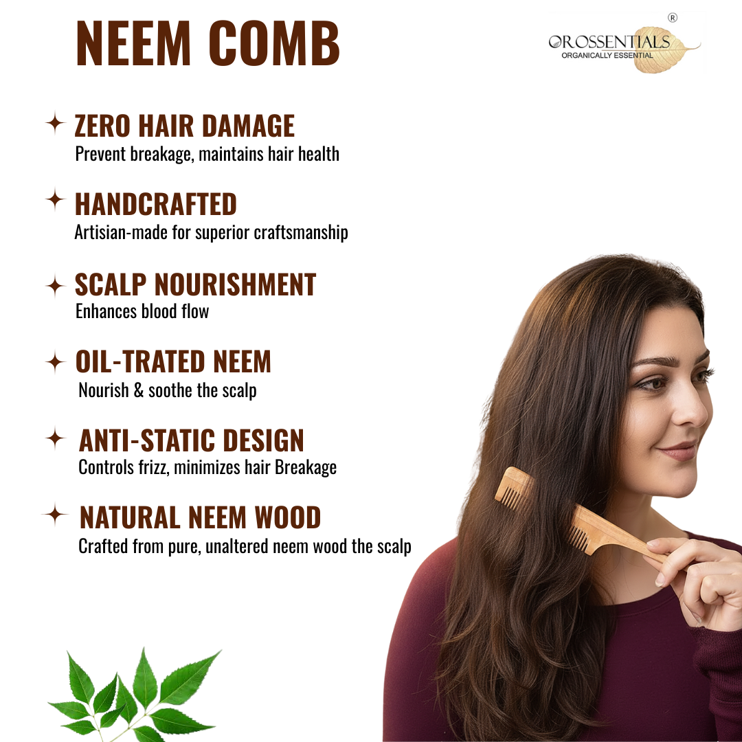 OROSSENTIALS Neem Wooden Comb long tail Natural 100% (ORO-004)