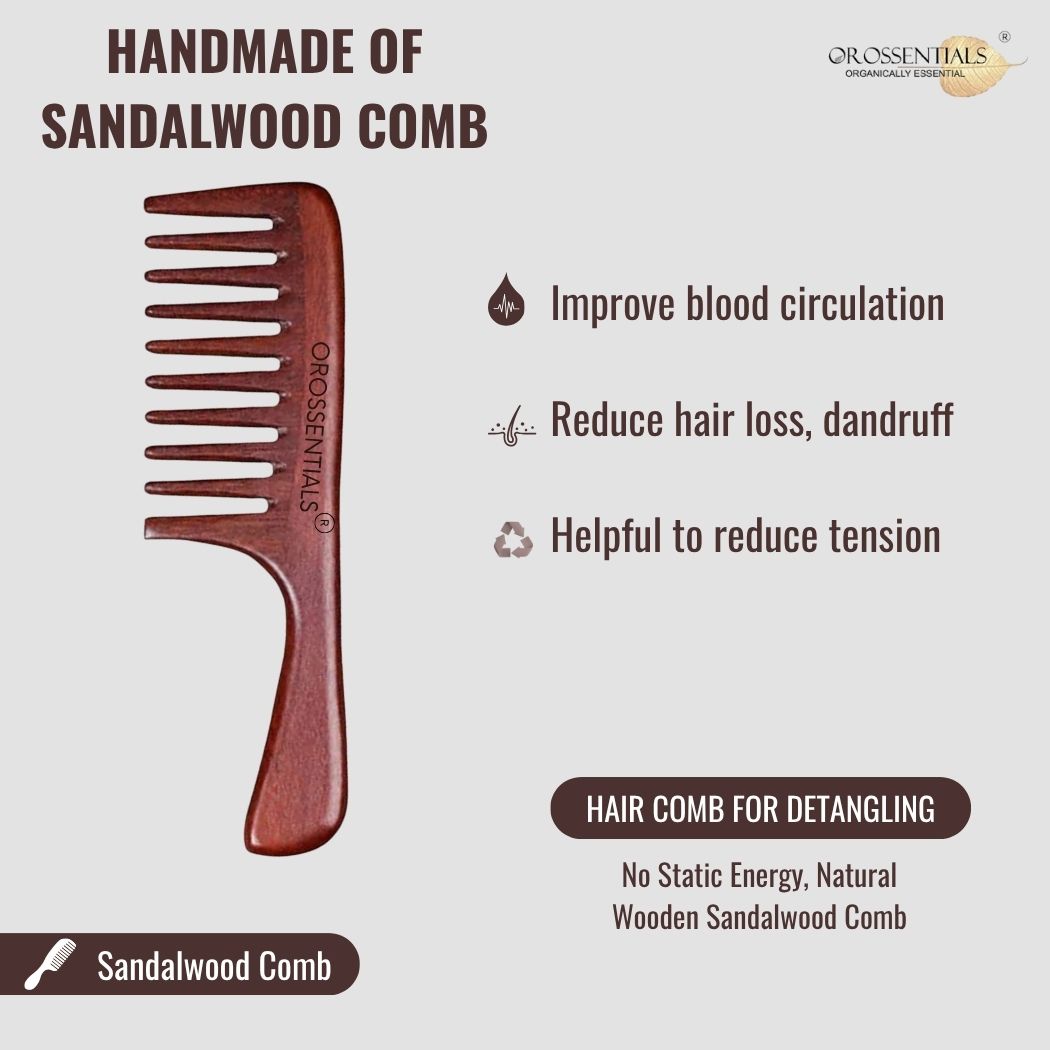 Sandalwood Hair Comb - Zero Waste Comb, 100% Wood, Plastic Free (ORO-059)