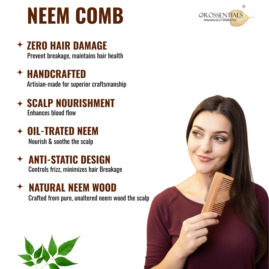 OROSSENTIALS Neem Wood Comb Single teeth With Handle (ORO-005)