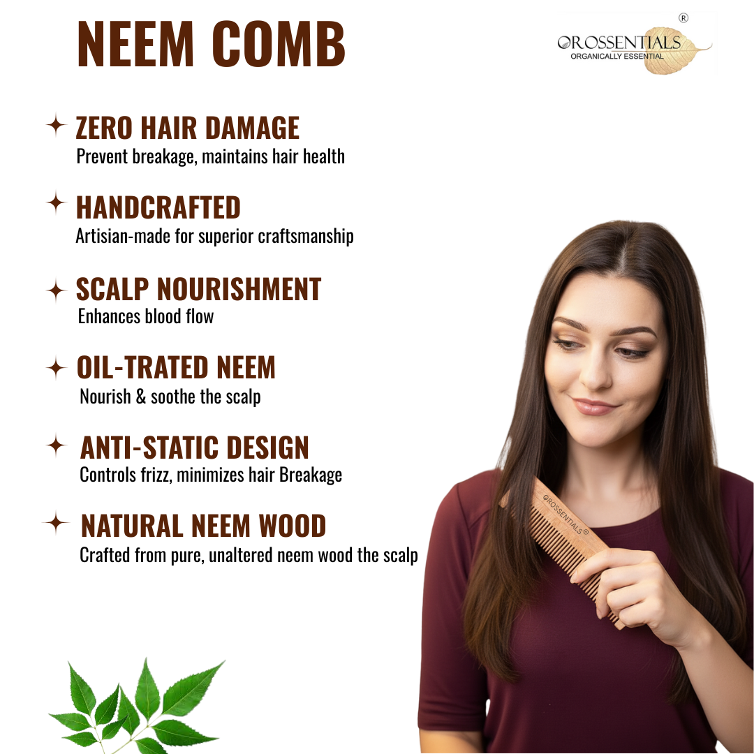 OROSSENTIALS Neem Wood Comb Single Teeth 100% (ORO-002)