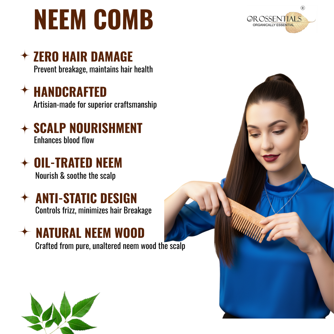 OROSSENTIALS Organic Wide Teeth wooden comb 100% Natural (ORO-001)