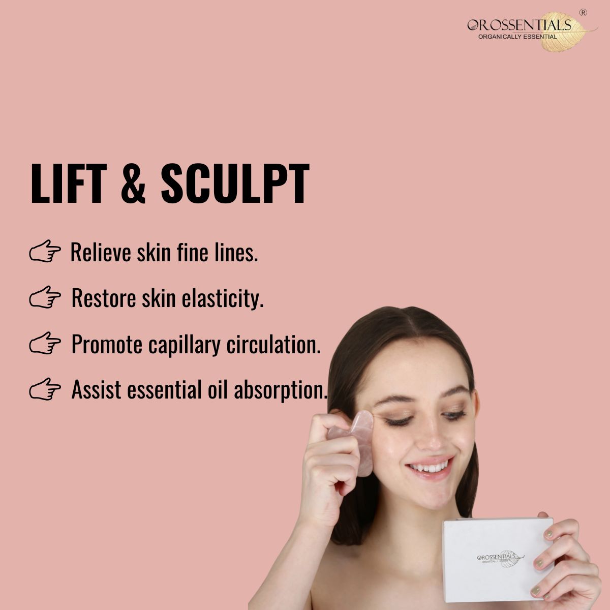 OROSSENTIALS Rose Quartz Gua Sha Tool | Rose Quartz Gua Sha Stone Face Massager (ORO-028)