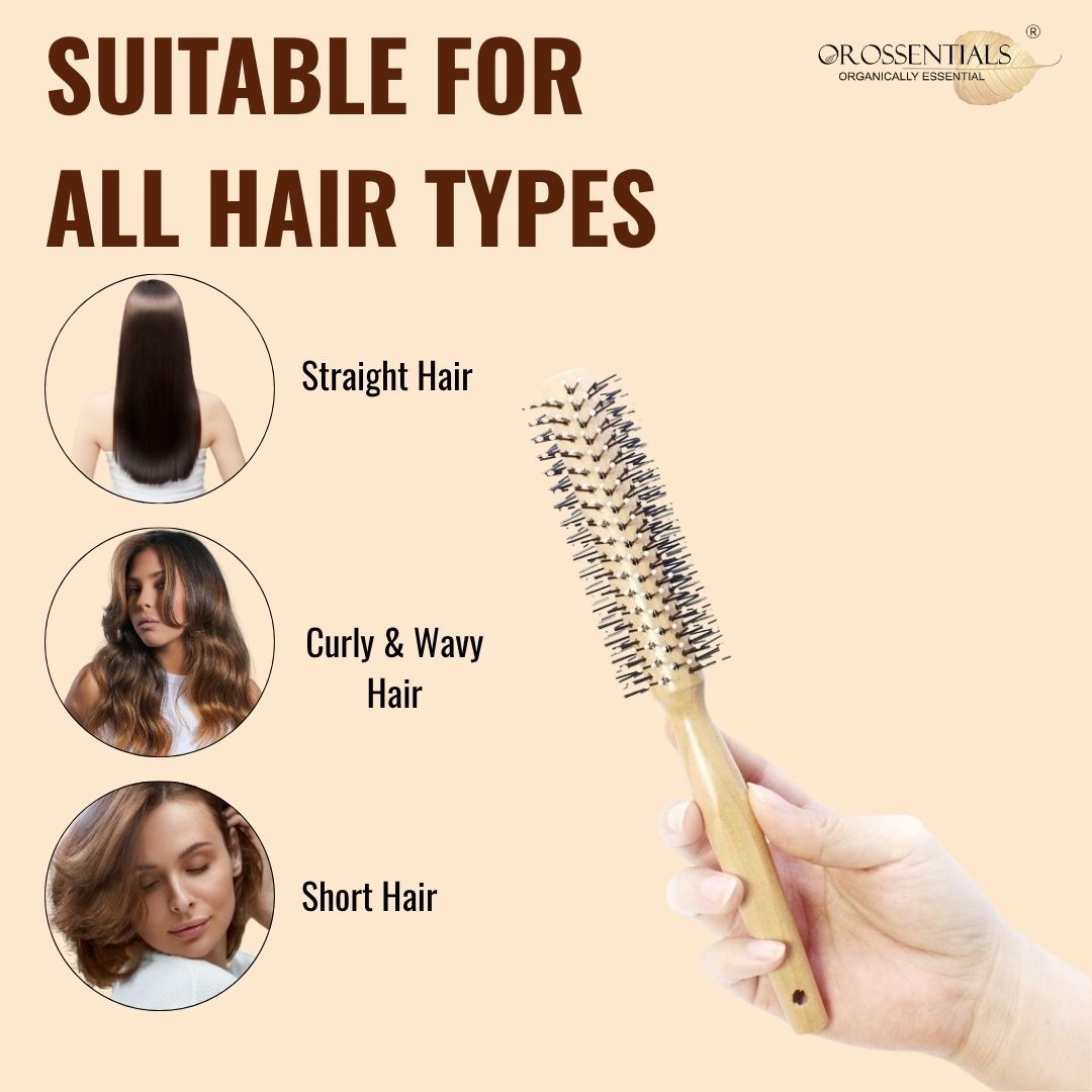 Orossentials Round Nylon bristles Wooden Hair Brush (ORO-020)