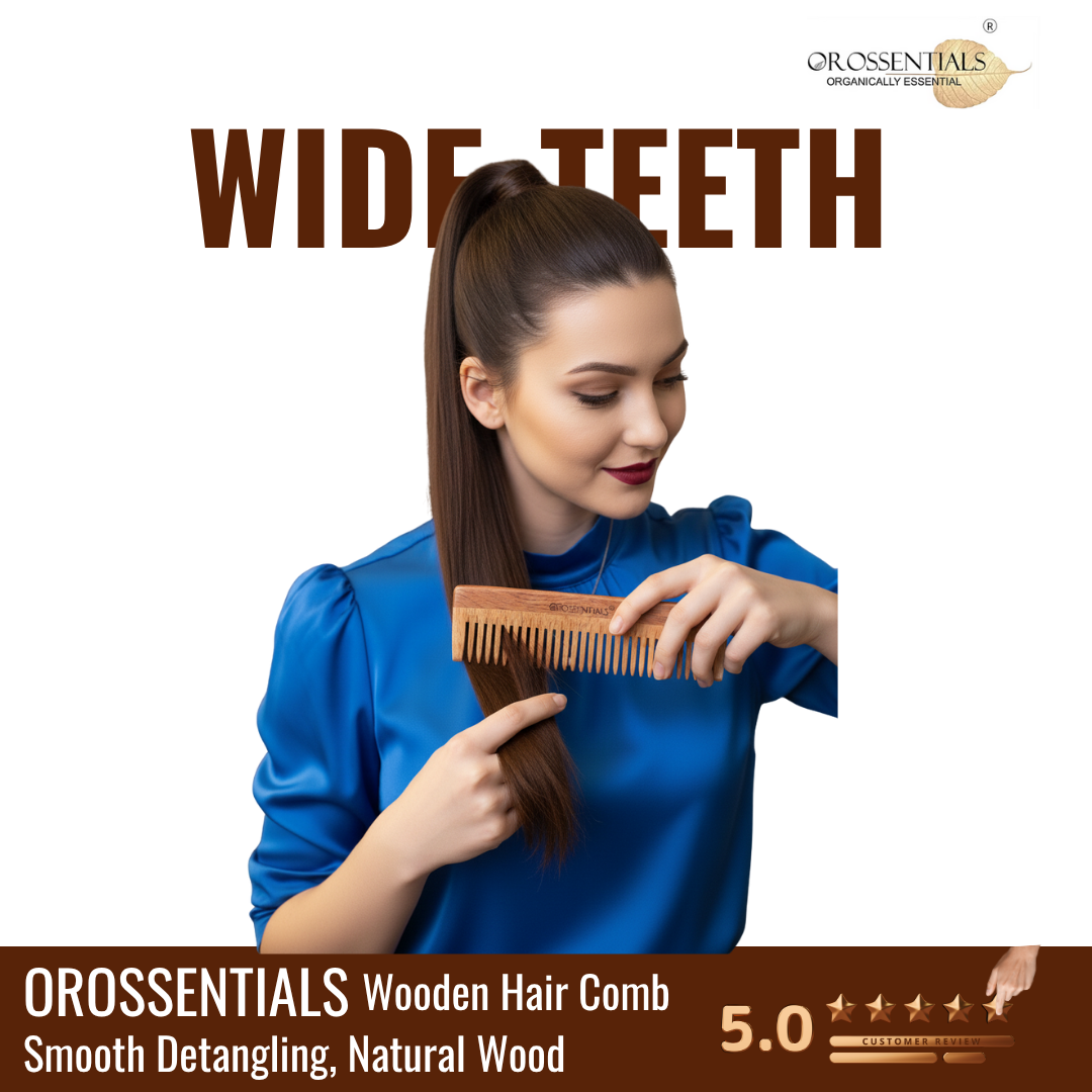 OROSSENTIALS Organic Wide Teeth wooden comb 100% Natural (ORO-001)